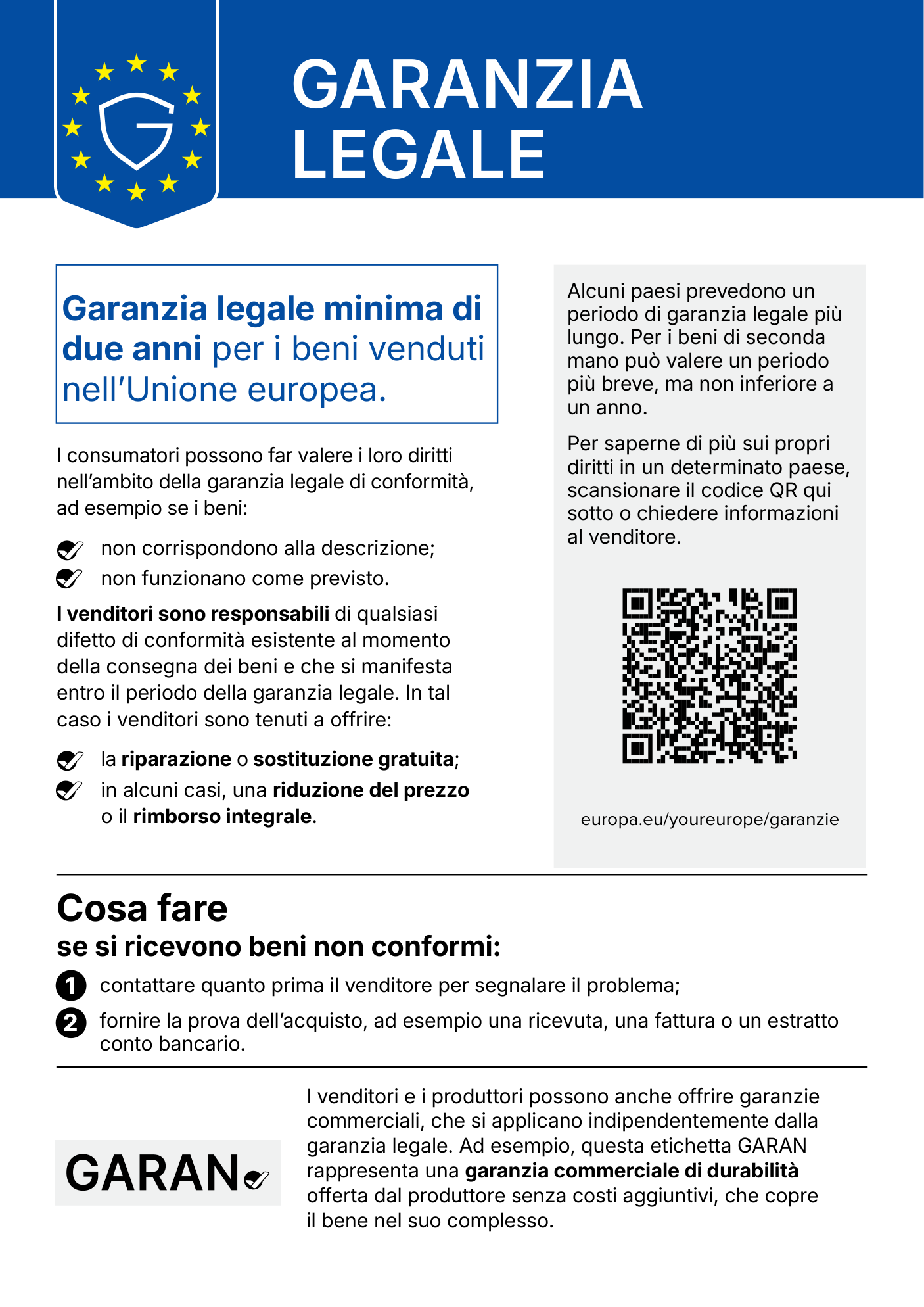 I tuoi diritti di Garanzia legale